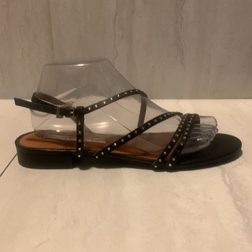 & Other Stories Strappy Flat Sandals US 9.5 Leather Black Studded Rhinestone - Picture 8 of 16